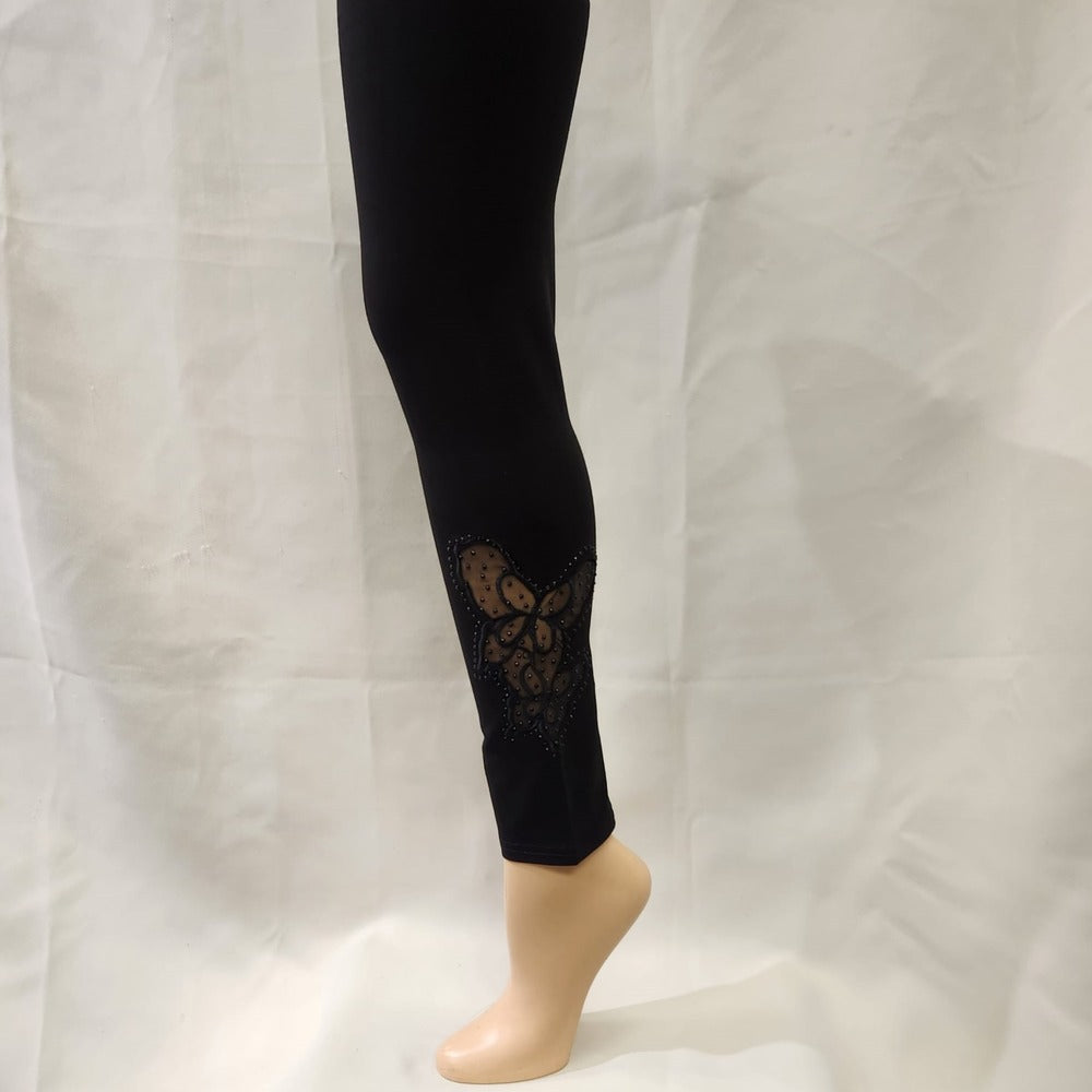 Black leggings with lace and bead detail on the side