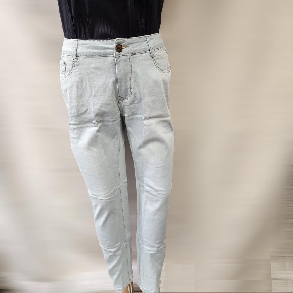 Full view of Light blue straight-cut jeans