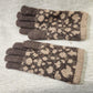 Brown gloves with pattern woven in beige
