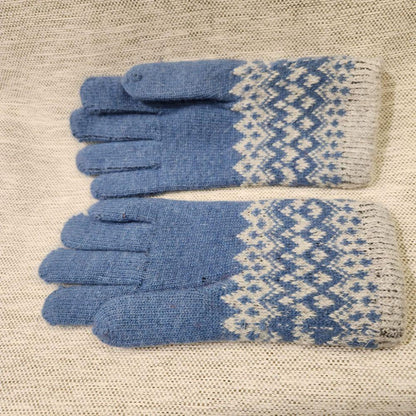 Blue gloves with pattern woven in grey 