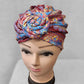 Burgundy & Light blue - Colorful printed flower knot headwrap