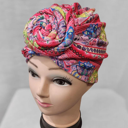 Pink & yellow - Colorful printed flower knot headwrap