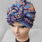 Blue & Orange - Colorful printed flower knot headwrap