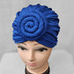 Bright blue -Pre-tied headwrap with flower knot