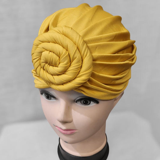 Yellow-Pre-tied headwrap with flower knot