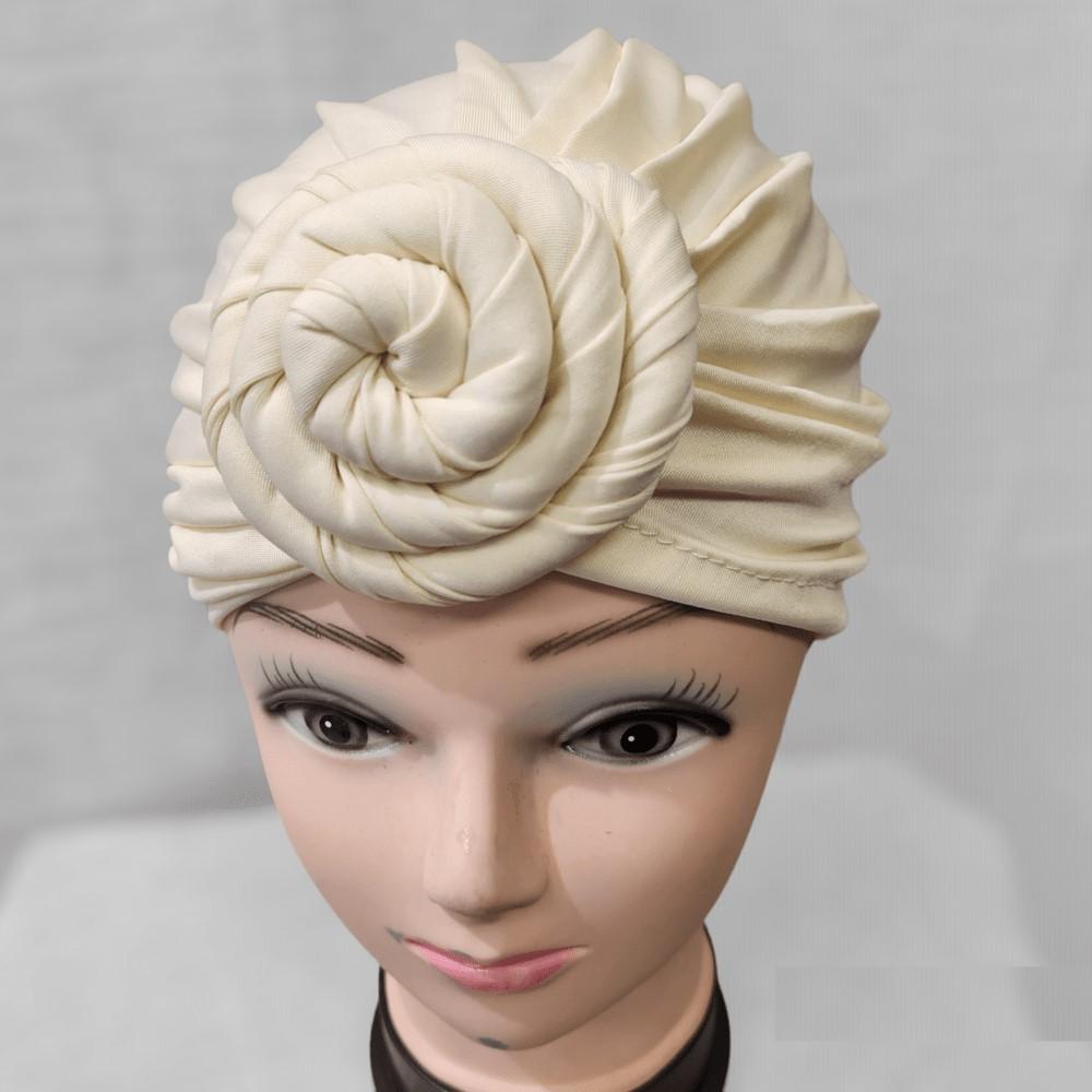 Off white-Pre-tied headwrap with flower knot