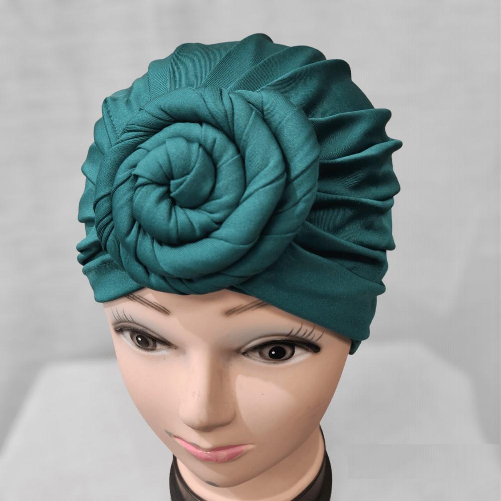 Green-Pre-tied headwrap with flower knot