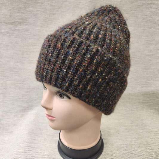 Full view of Winter beanie in multi shade yarn