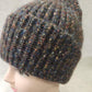 Detailed view of Winter beanie in multi shade yarn