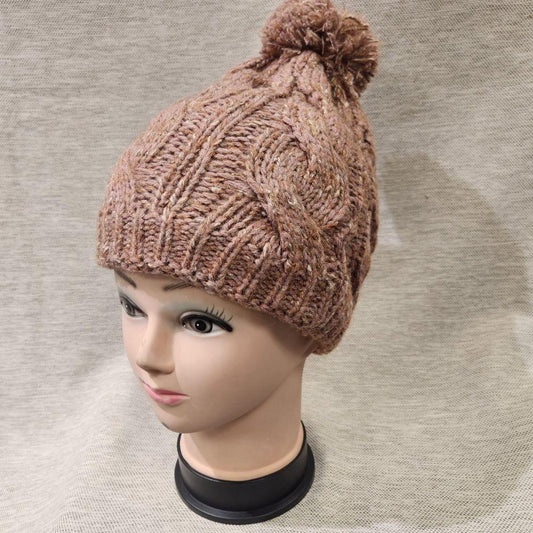 Cinnamon pink winter beanie in pom pom