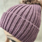 Detailed view of lavender winter beanie