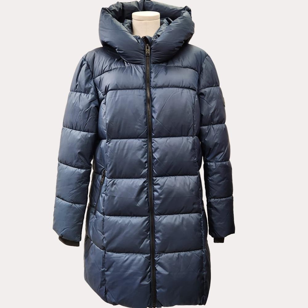 Full view of Point zero eco-down winter puffer jacket in navy