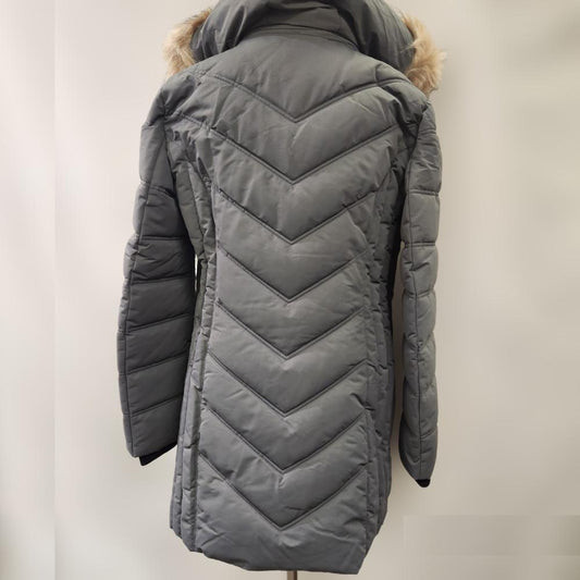 Rear view of Graphite color Point zero eco-down winter puffer jacket