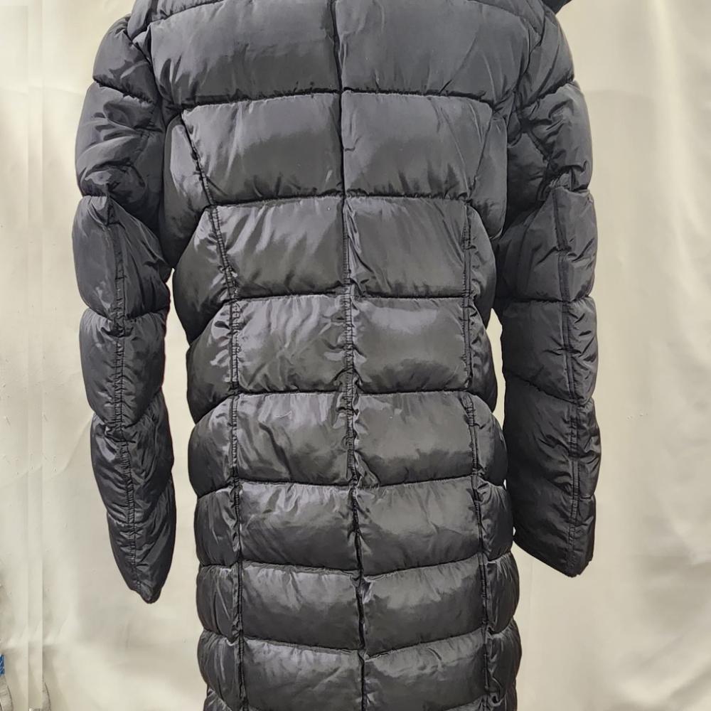 Partial rear view of Black Point zero eco-down long winter puffer jacket