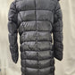 Partial rear view of Black Point zero eco-down long winter puffer jacket