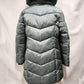 Rear view of Moss colored Point Zero eco-down winter puffer jacket