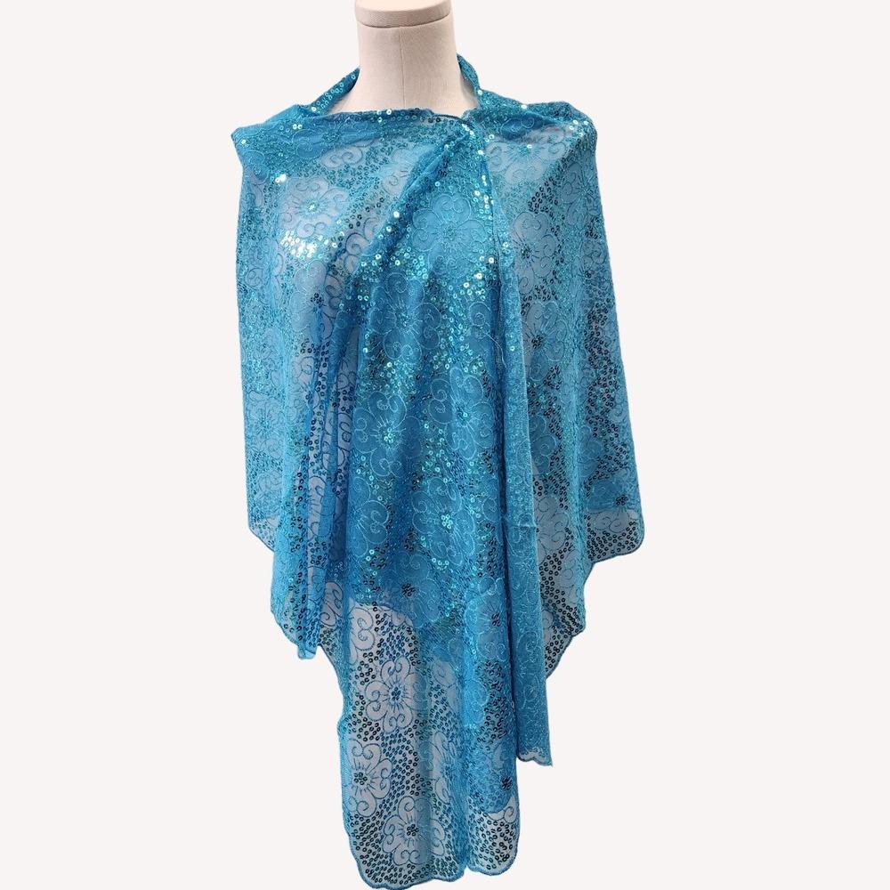 Turquoise scarf with embroidery & sequin
