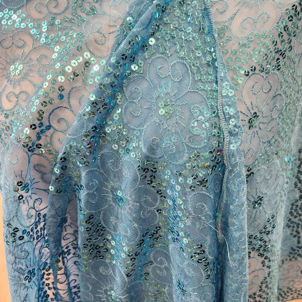 Detailed view of Turquoise scarf with embroidery & sequin