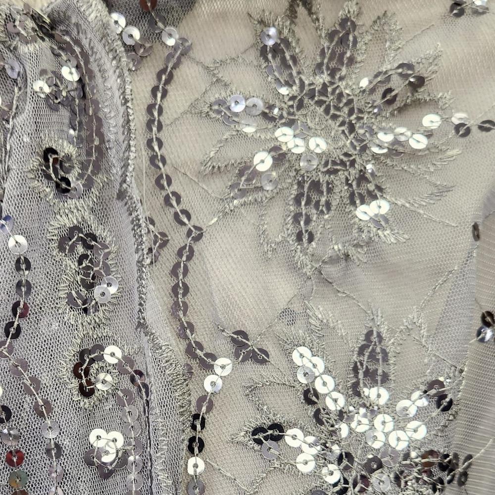 Detailed view of Regal grey scarf with embroidery & sequin