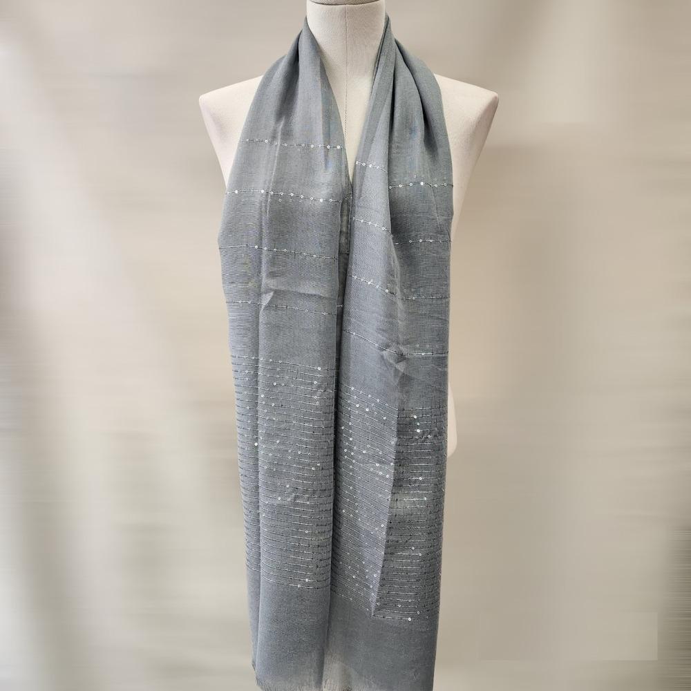 Grey summer scarf with light sequence detail