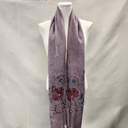 Light purple summer scarf with embroidered border