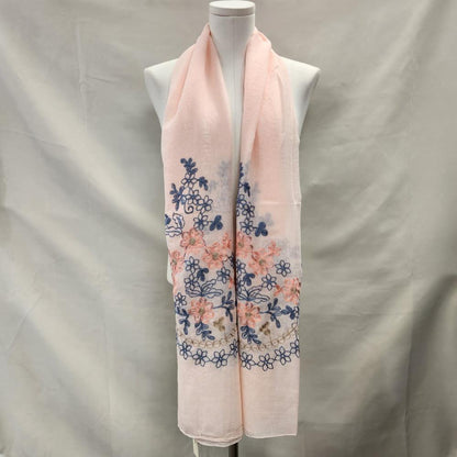 Light peach summer scarf with colorful embroidery