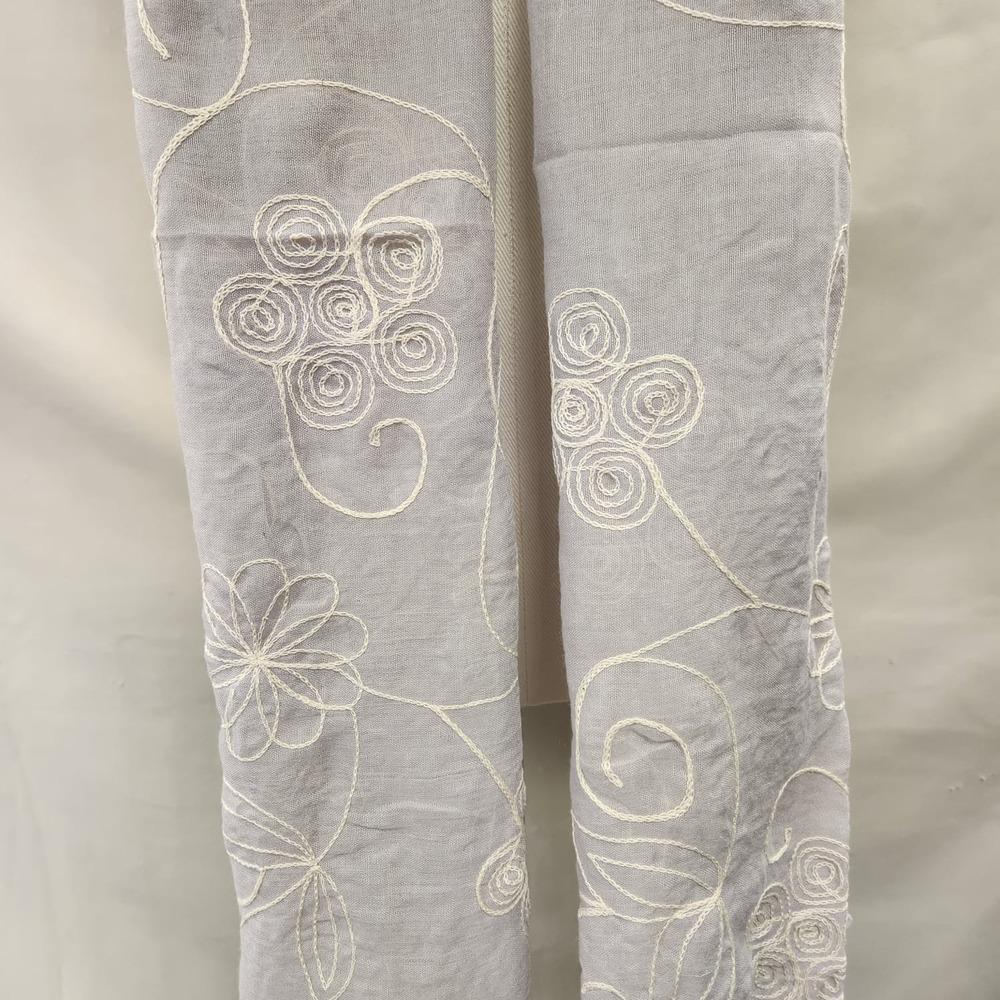 Alternative view of Light grey summer scarf with embroidery in white