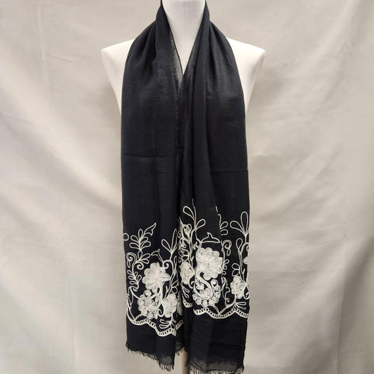 Black summer scarf with white embroidery