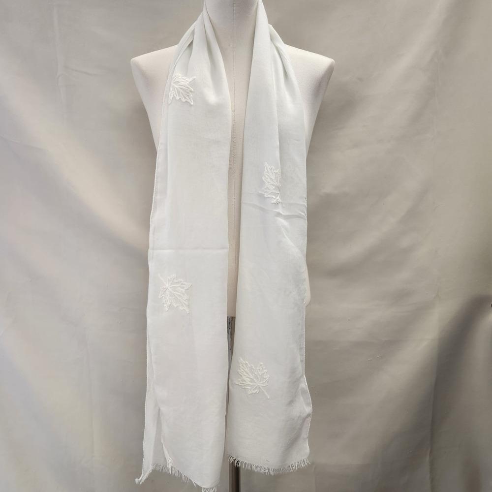 White summer scarf with self color embroidery