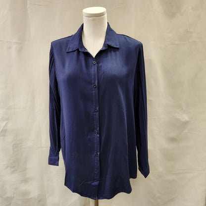 Front view of navy blue dress shirt