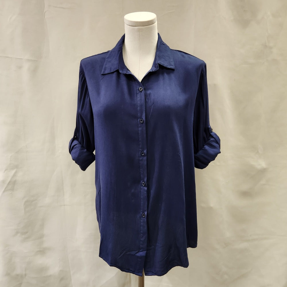 Alternative front view of navy blue dress shirt