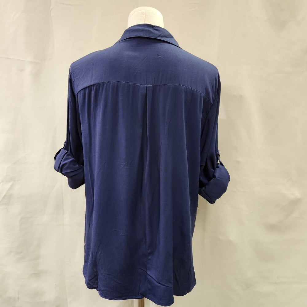 Rear view of navy blue dress shirt