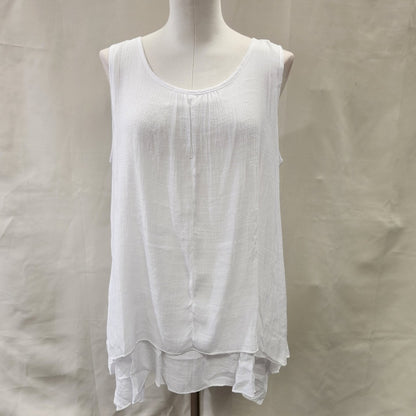Front view of White layered sleevless summer top for women