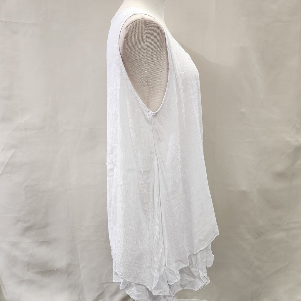 Side view of White layered sleevless summer top for women