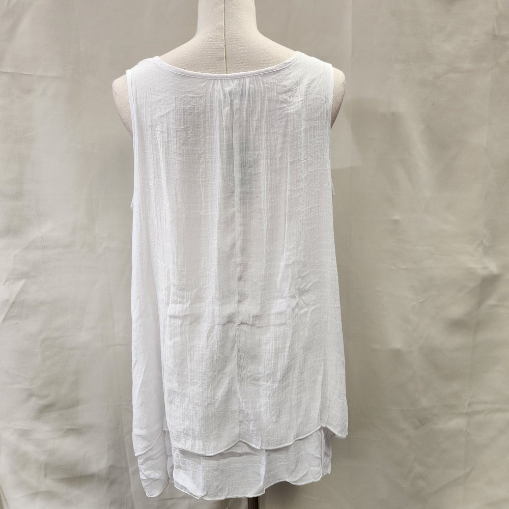 Rear view of White layered sleevless summer top for women