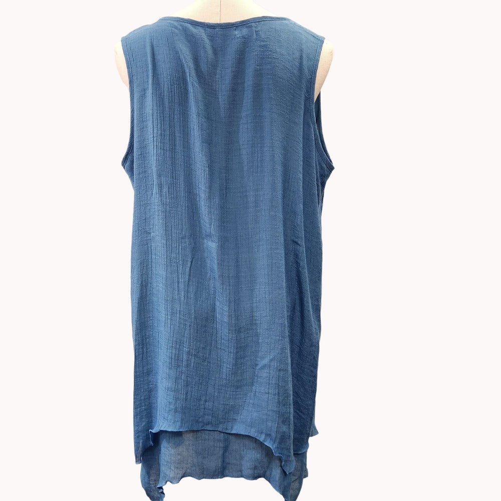 Rear view of Sleeveless blue layered tunic top