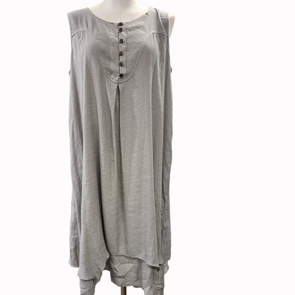 Summer sleeveless grey color yoke dress