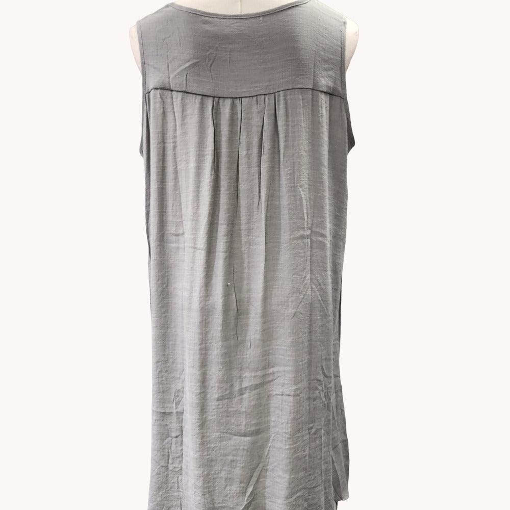 Rear view of summer sleeveless grey color yoke dress