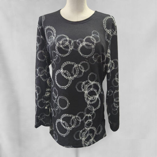 Black long sleeve top with grey print