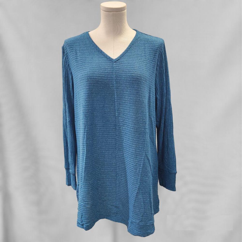 Turquoise long sleeve top with V-neckline
