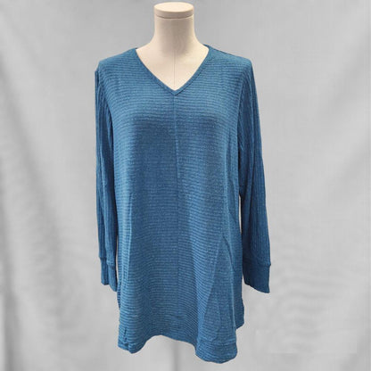 Turquoise long sleeve top with V-neckline