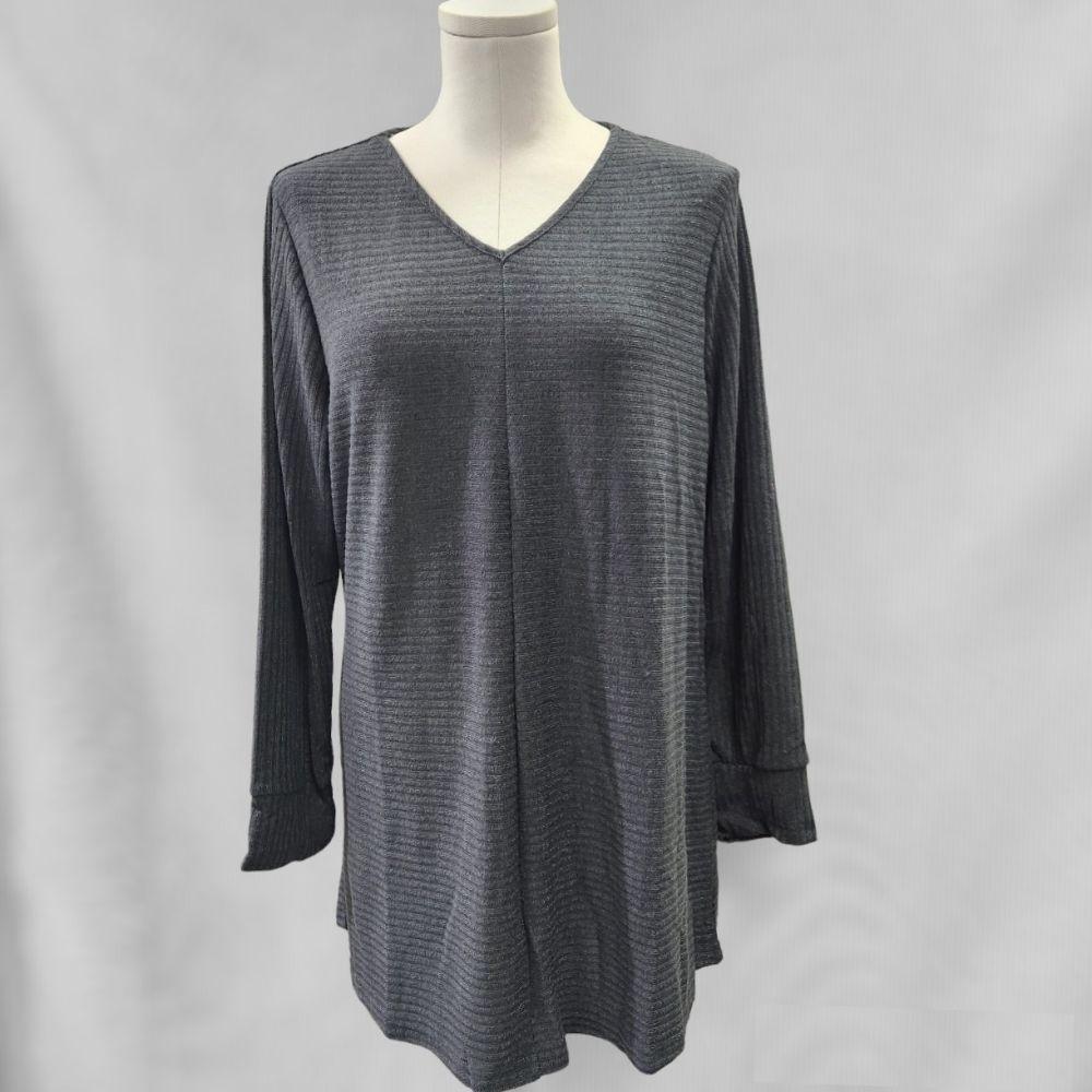 Dark grey top with V-neckline