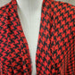 Another detailed view of shawl collar red and black top