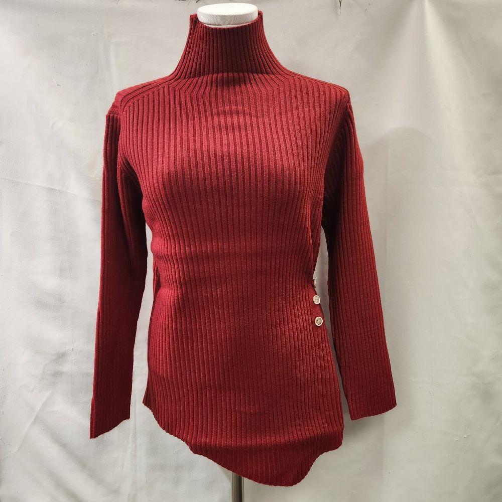 Turtle neck sweater in red with button detail on the side