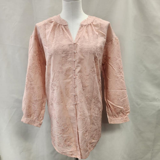 Peach buttoned front long sleeve top 