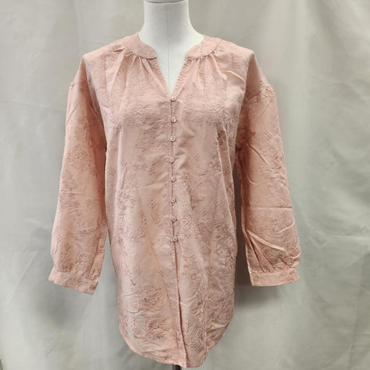 Peach buttoned front long sleeve top
