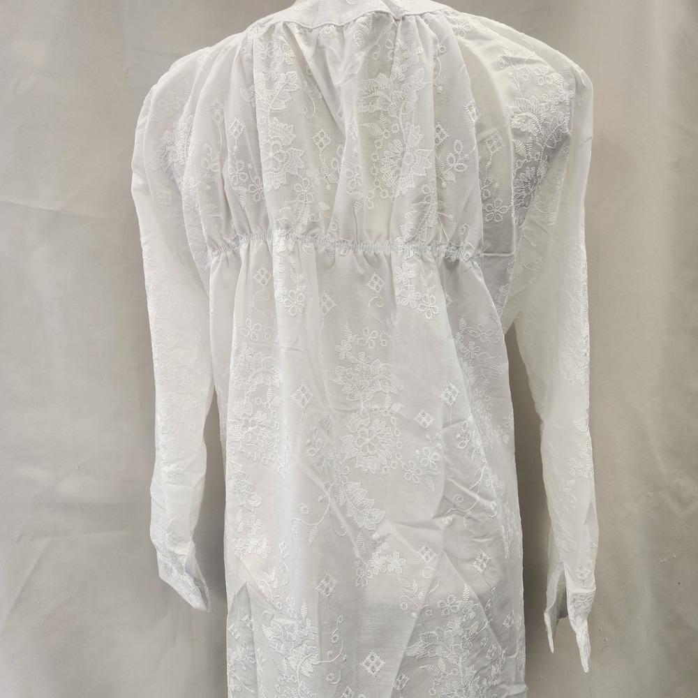 Rear view of White buttoned front long sleeve top 