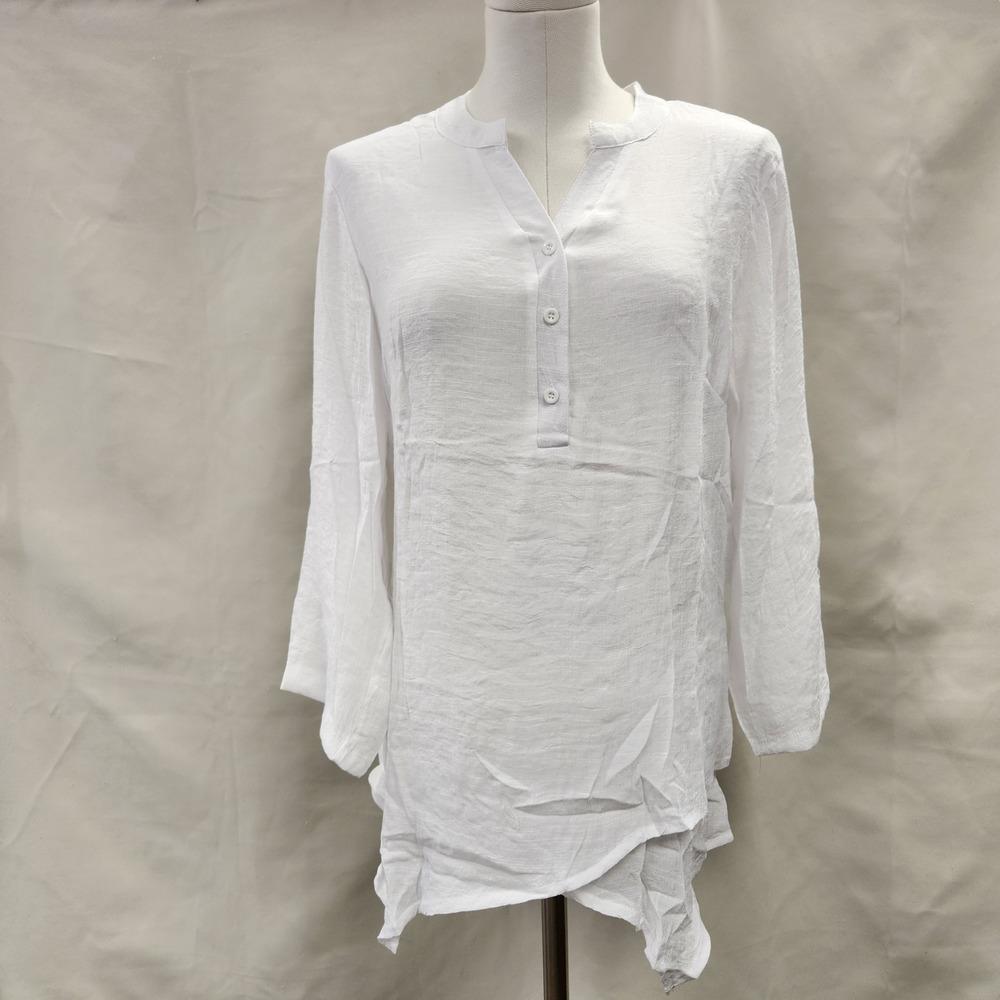 Full front view of Layered white summer top with roll up sleeves