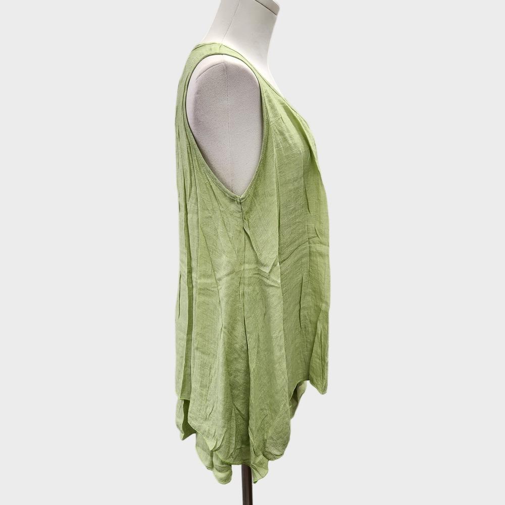 Side view of Light green layered sleeveless summer top 