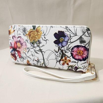 Colorful floral print wallet with wrist strap